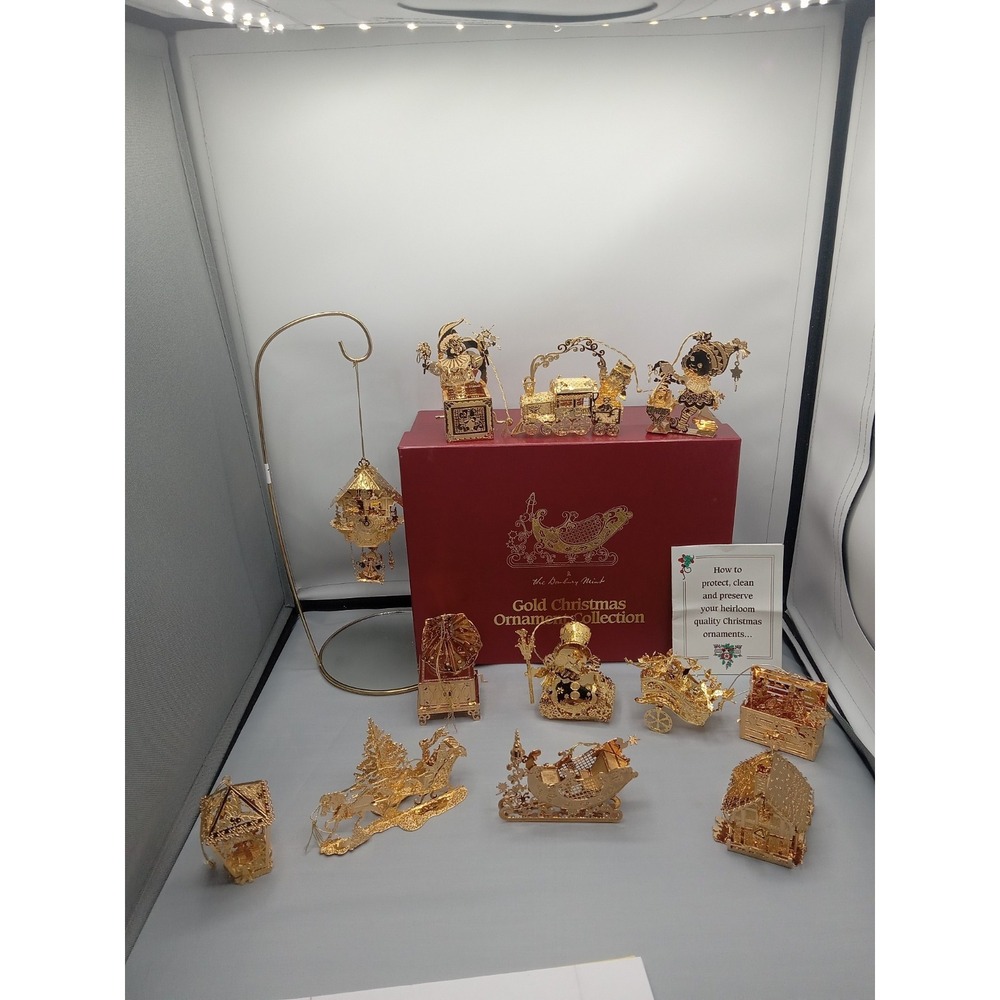 12Piece Danbury Mint 23 kt Gold Plate Christmas Ornament Collection 90-2002 BOX